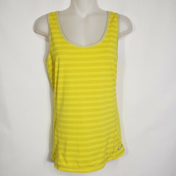 Oakley Womens Medium Tank Top Sleeveless Shirt Stiped Yellow Scoop Neck Stretch - Picture 3 of 10
